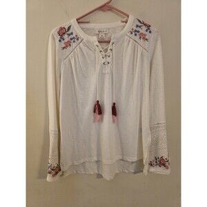 Style & Co. Women's Size‎ PS Floral Embroidered  Long Sleeve Peasant Boho Blouse